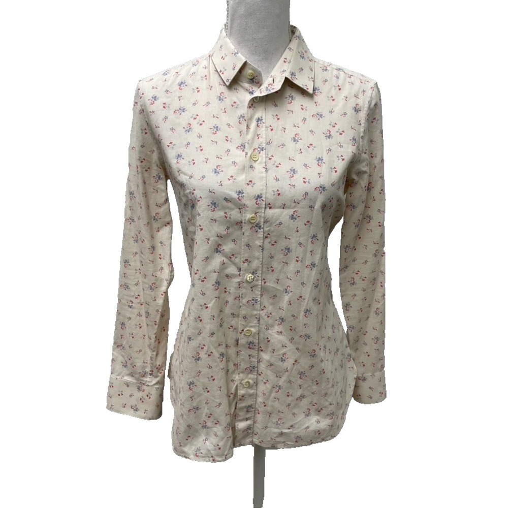 Saint Laurent Button Up Blouse Top Womens Small Cream Floral‎ Coquette Dainty